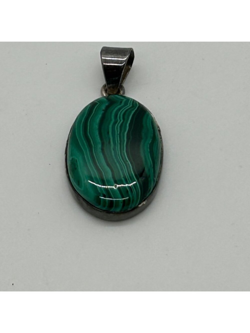 Natural Malachite Pendant 925 Sterling Silver Oval Green Banded Gemstone Necklac - Picture 2 of 12